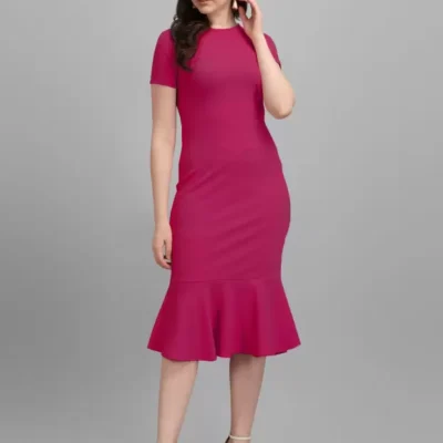 Shopsy Pink Bodycon Midi Dress for Women - Elegance & Comfort