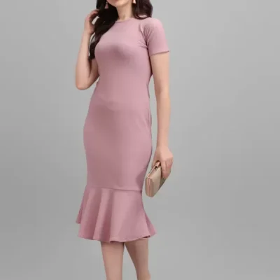 Shopsy Elegant Purple Bodycon Midi Dress - Stretchable & Comfort Fit