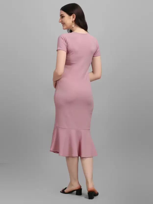 Shopsy Elegant Purple Bodycon Midi Dress - Stretchable & Comfort Fit Shopsy Elegant Purple Bodycon Midi Dress - Stretchable & Comfort Fit - Image 2