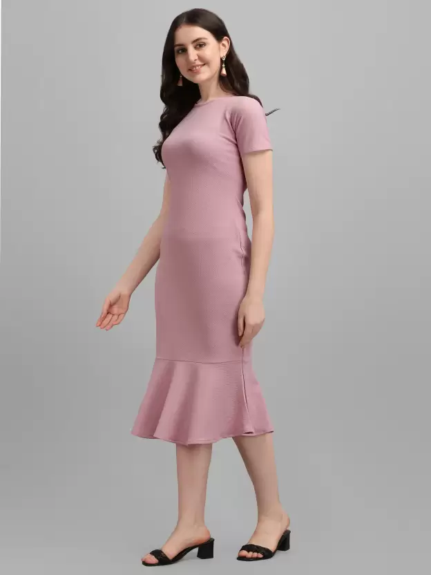 Shopsy Elegant Purple Bodycon Midi Dress - Stretchable & Comfort Fit Shopsy Elegant Purple Bodycon Midi Dress - Stretchable & Comfort Fit - Image 3