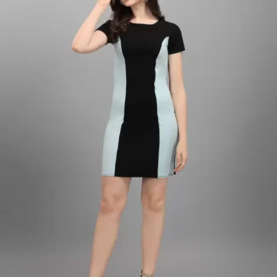 Shopsy Sky Blue & Black Bodycon Dress - Elegance Unleashed