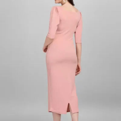 Alternative view of Shopsy Peach Bodycon Midi Dress - Stretchable Lycra Blend
