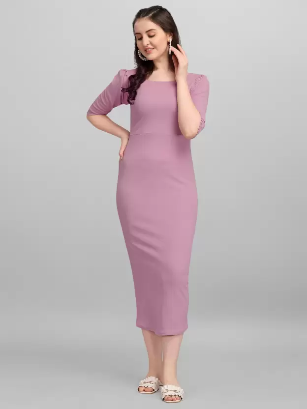 Shopsy Purple Midi Bodycon Dress - Elegance Meets Comfort Shopsy Purple Midi Bodycon Dress - Elegance Meets Comfort