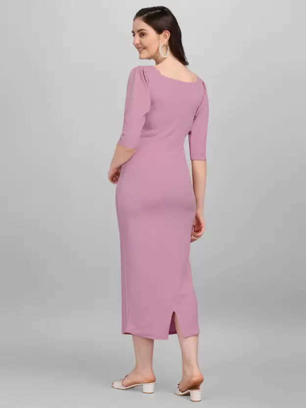 Shopsy Purple Midi Bodycon Dress - Elegance Meets Comfort Shopsy Purple Midi Bodycon Dress - Elegance Meets Comfort - Image 2