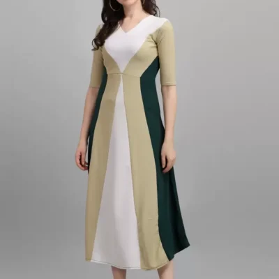 Shopsy Empire Waist Colorblock Maxi Dress - Light Olive/Green/White