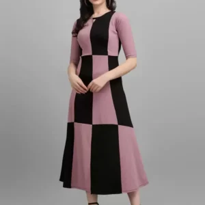 Shopsy Empire Waist Printed Midi Dress - Light Violet & Black