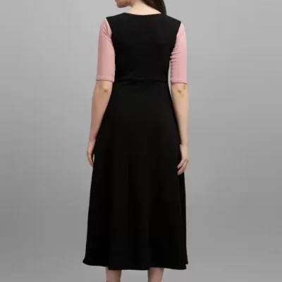 Alternative view of Shopsy Empire Waist Printed Dress - Peach/Black, Comfort Stretch