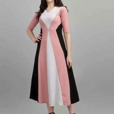Shopsy Empire Waist Colorblock Maxi Dress - Peach/Black/White