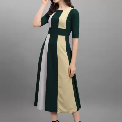 Shopsy Empire Waist Multicolor Flare Dress - Stretch & Style