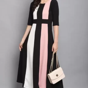 Shopsy Empire Waist Multicolor Fit and Flare Dress - Elegant & Stretchable