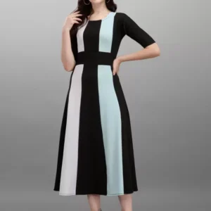 Shopsy Sky Blue & Multicolor Empire Waist Fit and Flare Dress