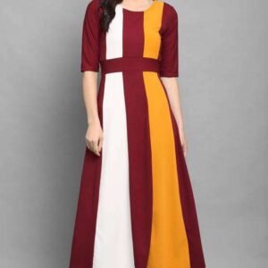 Shopsy Empire Waist Multicolor Flare Dress - Stretchable & Stylish