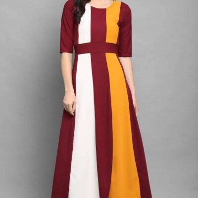 Shopsy Empire Waist Multicolor Flare Dress - Stretchable & Stylish