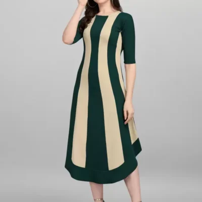 Shopsy Women High Low Multicolor Dress - Elegant Light Olive & Green Design
