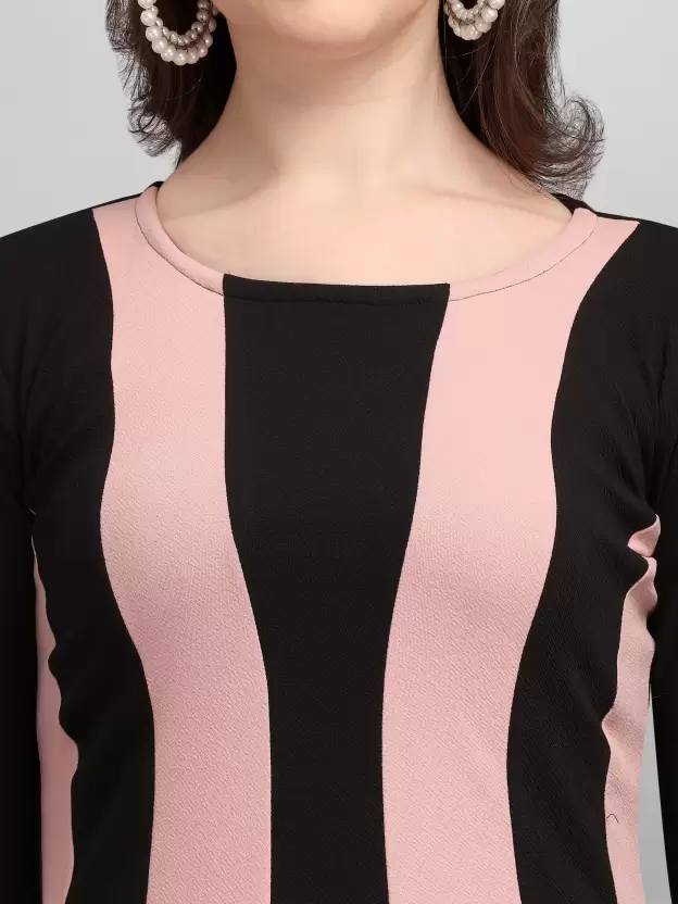 Shopsy Women High Low Multicolor Dress (Peach, Black) Shopsy Women High Low Multicolor Dress (Peach, Black) - Image 6