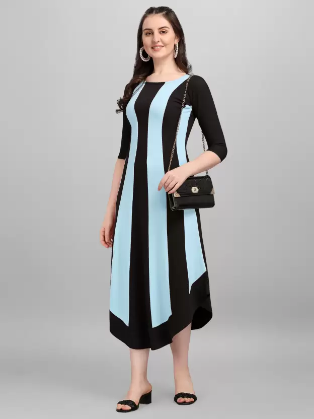 Shopsy Women High Low Multicolor Dress - Elegant Sky Blue & Black Design Shopsy Women High Low Multicolor Dress - Elegant Sky Blue & Black Design - Image 3