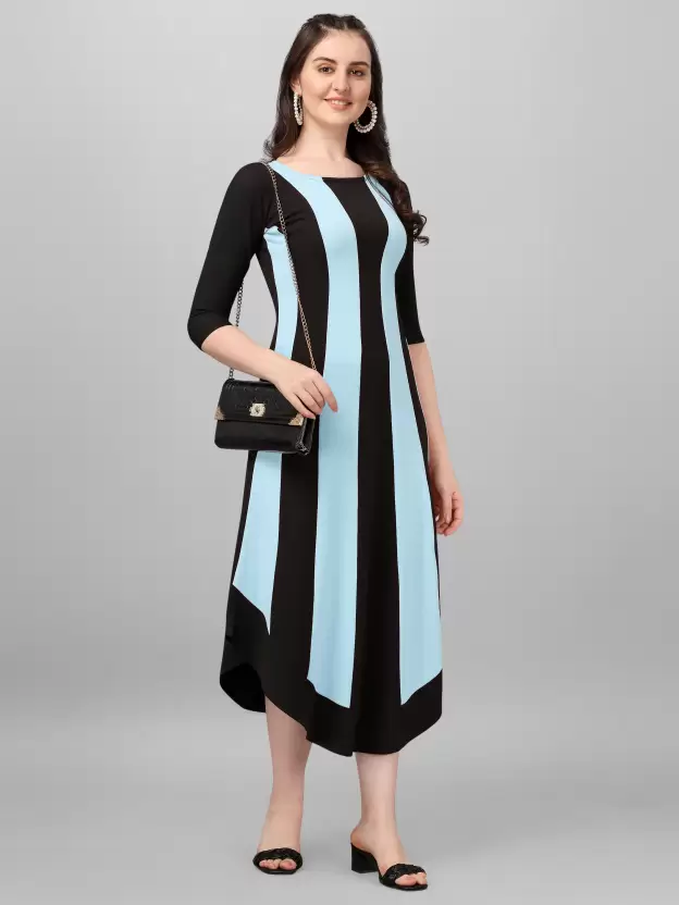 Shopsy Women High Low Multicolor Dress - Elegant Sky Blue & Black Design Shopsy Women High Low Multicolor Dress - Elegant Sky Blue & Black Design - Image 4