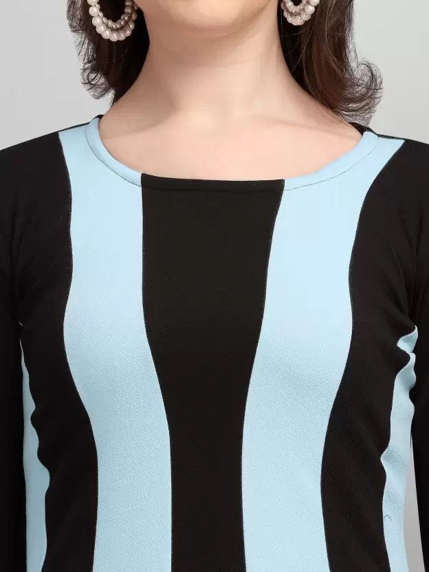 Shopsy Women High Low Multicolor Dress - Elegant Sky Blue & Black Design Shopsy Women High Low Multicolor Dress - Elegant Sky Blue & Black Design - Image 5
