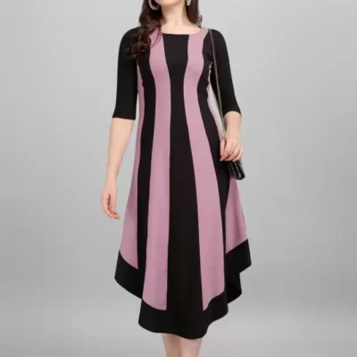 Shopsy Women High Low Multicolor Dress (Violet, Black) - Elegant High-Low Design