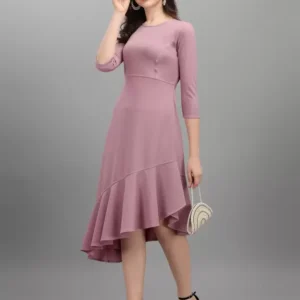Shopsy Light Violet High-Low Dress - Elegant & Stretchable