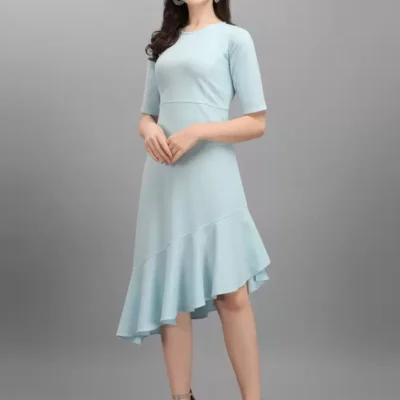 Shopsy Sky Blue High-Low Dress for Women - Elegant & Stretchable
