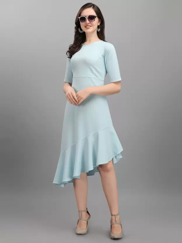Shopsy Sky Blue High-Low Dress for Women - Elegant & Stretchable Shopsy Sky Blue High-Low Dress for Women - Elegant & Stretchable