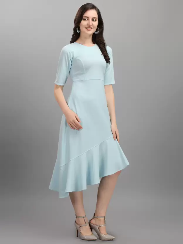 Shopsy Sky Blue High-Low Dress for Women - Elegant & Stretchable Shopsy Sky Blue High-Low Dress for Women - Elegant & Stretchable - Image 4