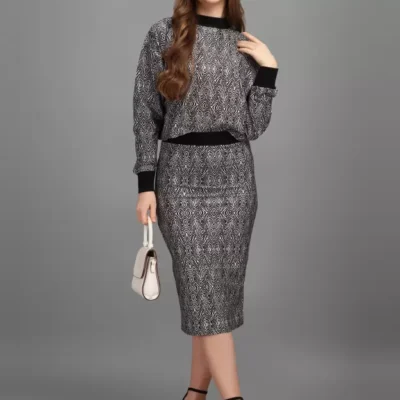 Shopsy Women's Oversized Top with Skirt - Elegant Purple Co-ords