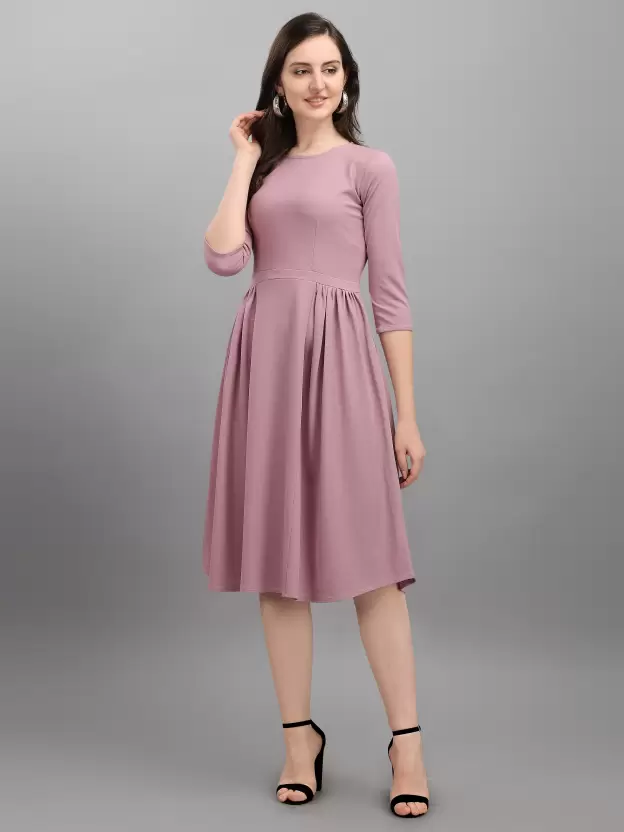 Shopsy Elegant Purple Fit & Flare Dress - Comfort & Style Shopsy Elegant Purple Fit & Flare Dress - Comfort & Style