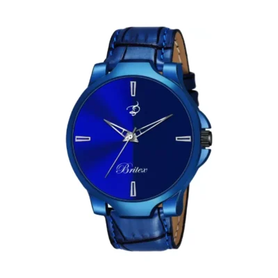 BRITEX All Blue Leather Men's Quartz Watch - Timeless Elegance