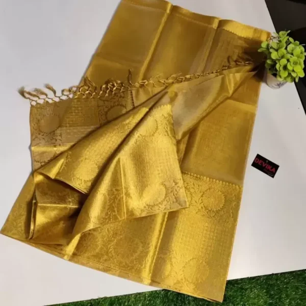 Fancy Moga Check Tissue Jari Mangalm Silk Saree - Image 2