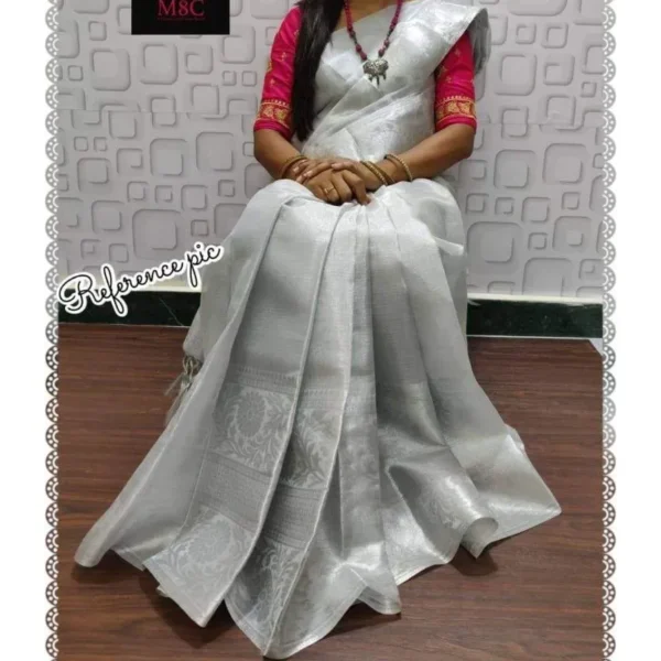 Fancy Moga Check Tissue Jari Mangalm Silk Saree - Image 3