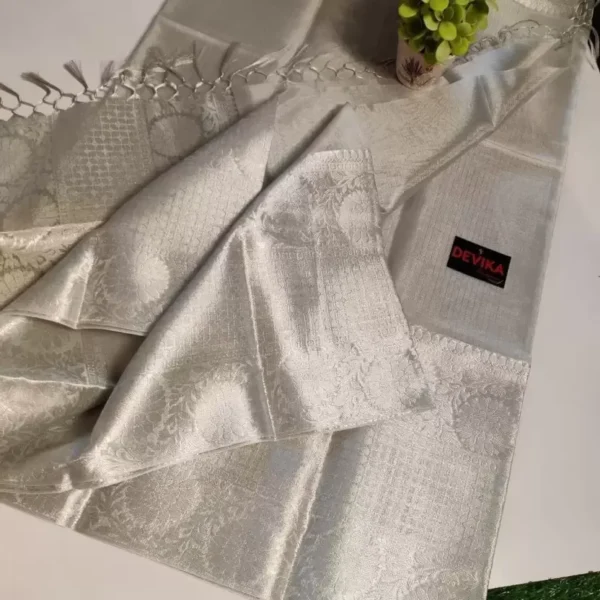 Fancy Moga Check Tissue Jari Mangalm Silk Saree - Image 4