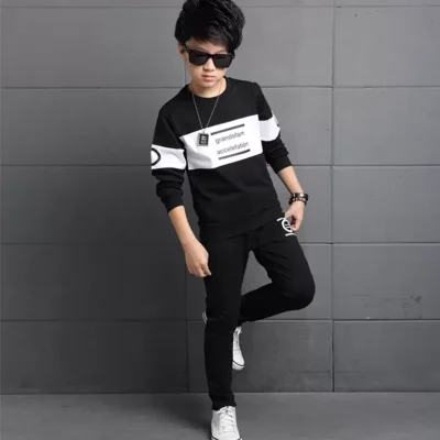 Stylish Full Sleeve Black Boys Clothing Set - Trendy Cotton Outfit