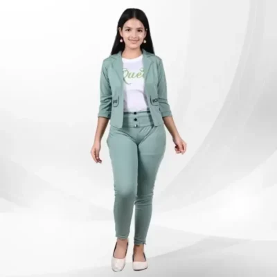 Girls Stylish Three-Piece Fashion Set: White Queen T-Shirt, Jacket & Pants