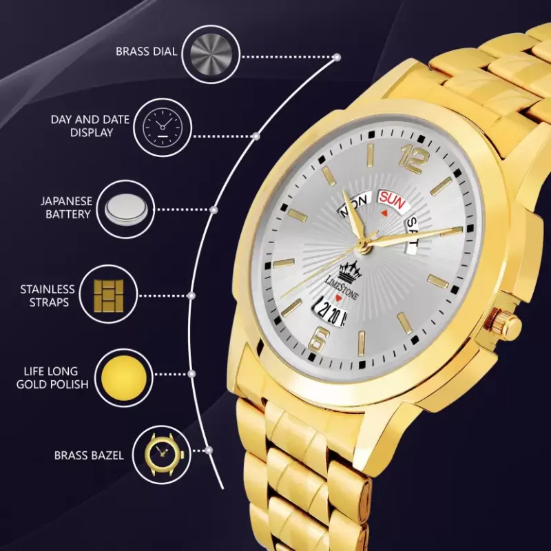 LIMESTONE Attractive Men's Analog Watch - Gold Plated Elegance LIMESTONE Attractive Men's Analog Watch - Gold Plated Elegance - Image 2