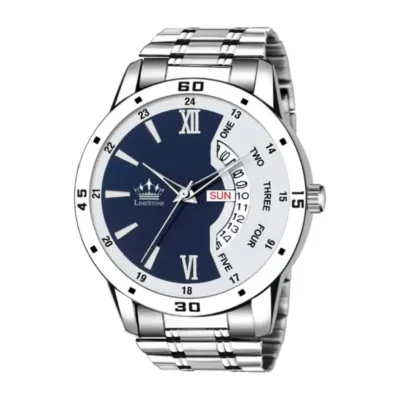 LIMESTONE Bleed Blue Day and Date Steel Strap Watch - Classy Men's Timepiece