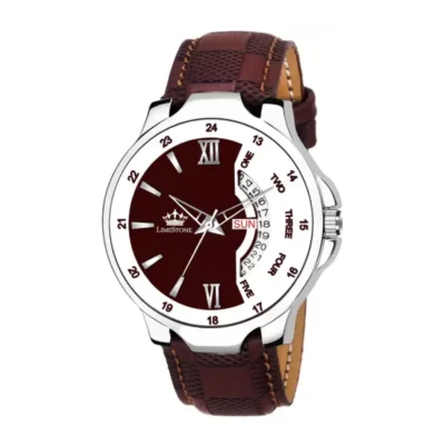 LIMESTONE Brown Day and Date Check Pattern Men's Quartz Watch
