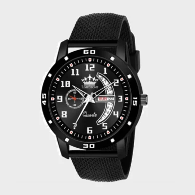 LIMESTONE Classy Men Black Silicon Analog Watch - Mesh Strap, Day & Date, Water Resistant