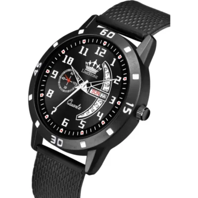 Alternative view of LIMESTONE Classy Men Black Silicon Analog Watch - Mesh Strap, Day & Date, Water Resistant