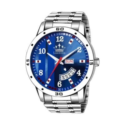 LIMESTONE Day and Date Blue Dial Metal Strap Analog Watch for Men