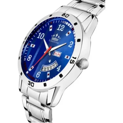 Alternative view of LIMESTONE Day and Date Blue Dial Metal Strap Analog Watch for Men