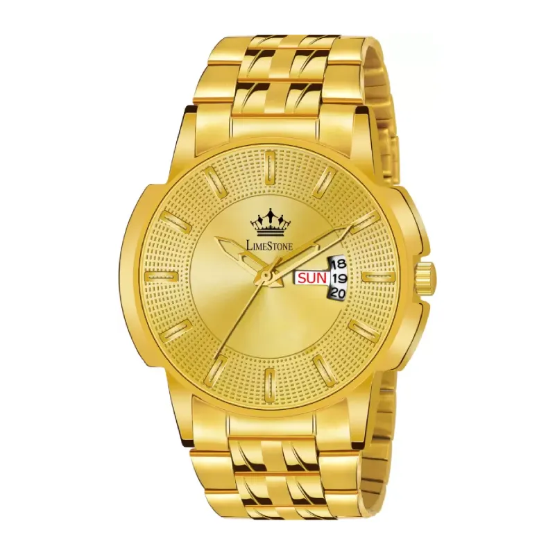 LIMESTONE Day & Date Gold Plated Quartz Analog Watch LIMESTONE Day & Date Gold Plated Quartz Analog Watch