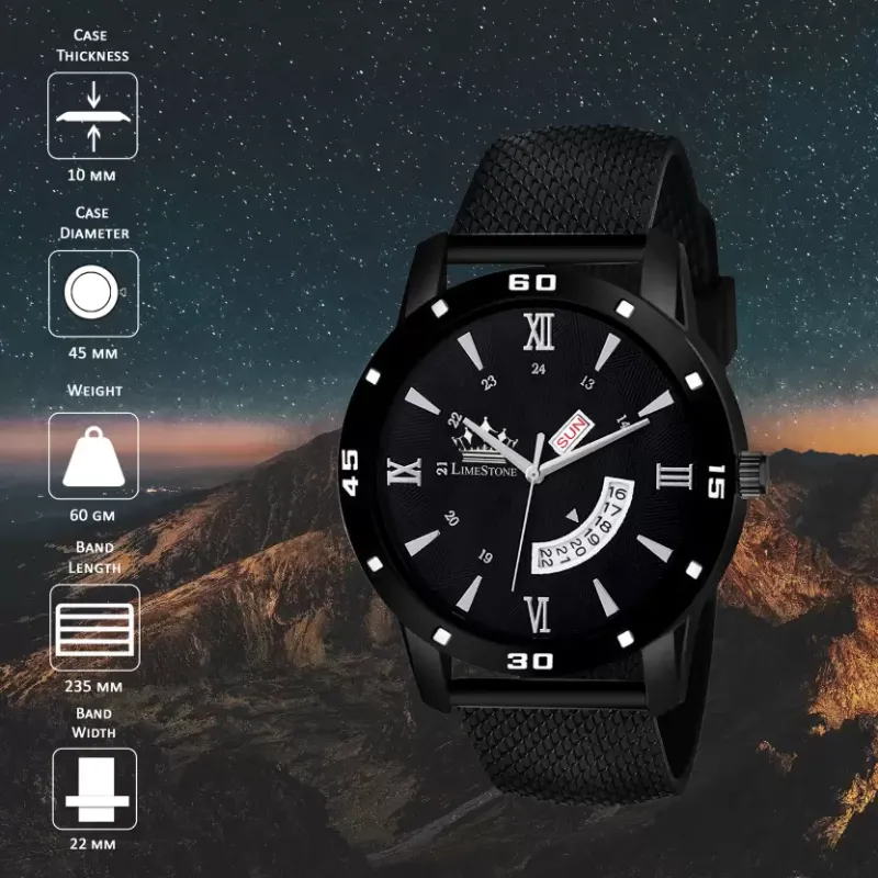 LIMESTONE Mesh Strap All Black Quartz Watch - Stylish Men's Timepiece LIMESTONE Mesh Strap All Black Quartz Watch - Stylish Men's Timepiece - Image 3