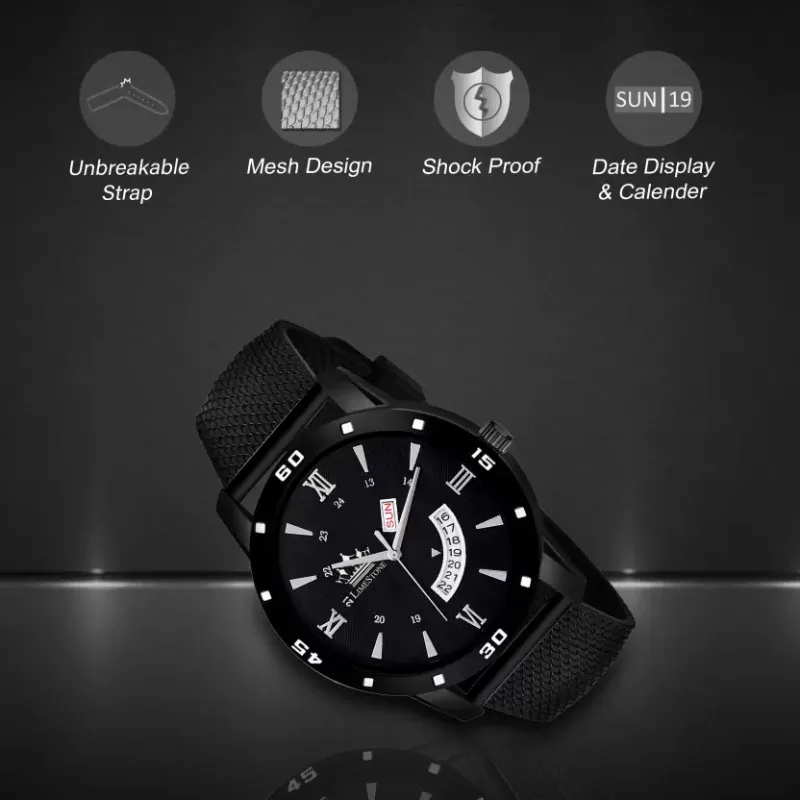 LIMESTONE Mesh Strap All Black Quartz Watch - Stylish Men's Timepiece LIMESTONE Mesh Strap All Black Quartz Watch - Stylish Men's Timepiece - Image 4