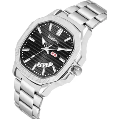 Alternative view of LIMESTONE OTUS 3D Vintage Day and Date Stainless Steel Quartz Analog Watch - Black Dial