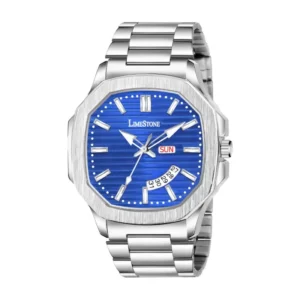 LIMESTONE OTUS 3D Vintage Day and Date Stainless Steel Quartz Analog Watch - Blue Dial