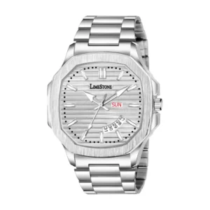 LIMESTONE OTUS 3D Vintage Day and Date Stainless Steel Quartz Analog Watch – Silver Dial