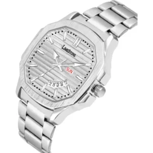Alternative view of LIMESTONE OTUS 3D Vintage Day and Date Stainless Steel Quartz Analog Watch – Silver Dial