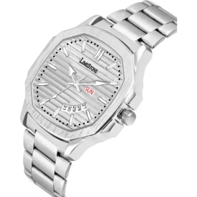 Alternative view of LIMESTONE OTUS 3D Vintage Day and Date Stainless Steel Quartz Analog Watch – Silver Dial
